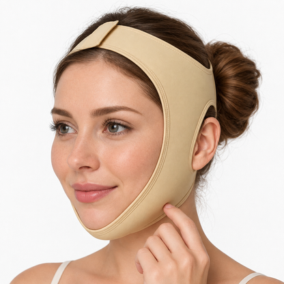 Bandeau visage beige porté par une femme